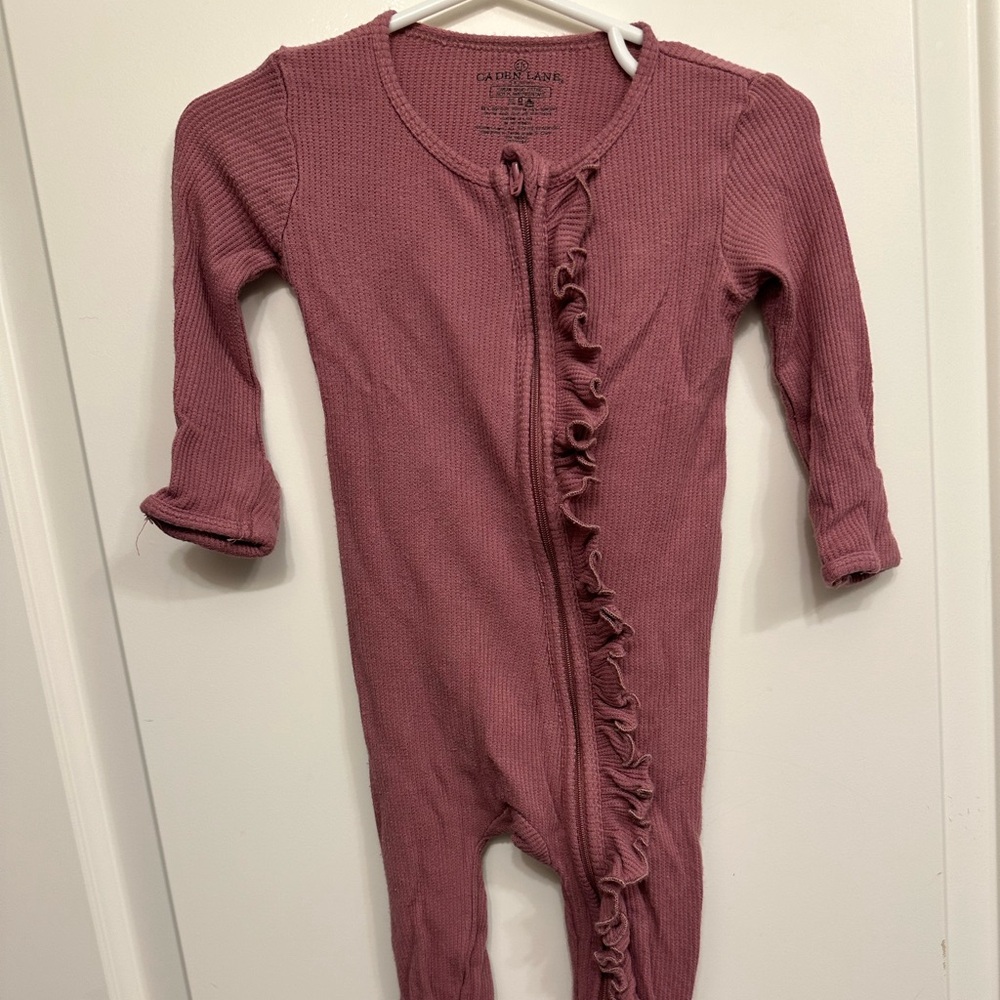 Caden Lane Mauve Ruffled Kids One Piece